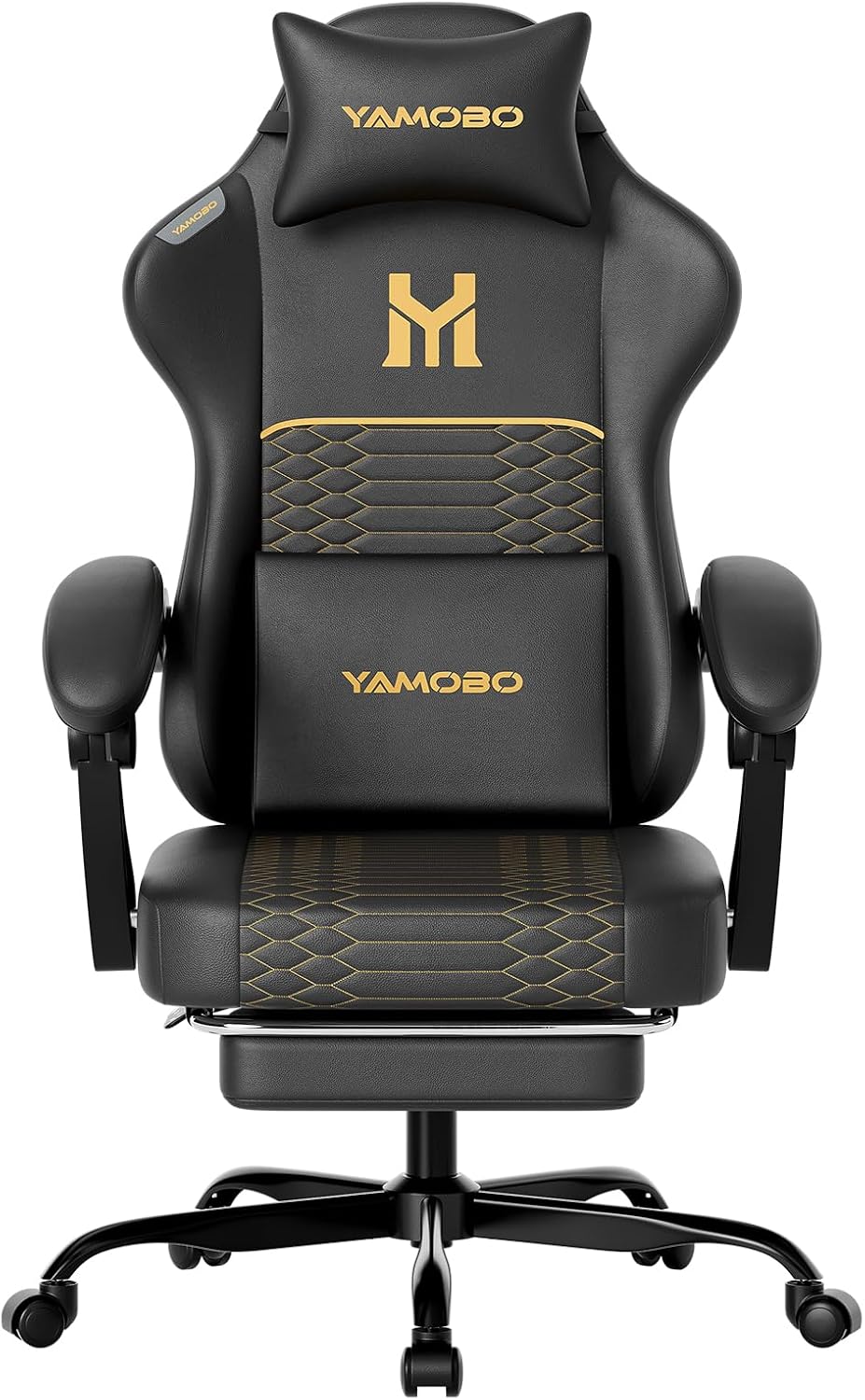Gaming Chair with Footrest, Ergonomic Video Game Chair with Adjustable Lumbar and Headrest Massage Support,PU Leather High Back Recliner Comfortable for Office, Game and Study, Black