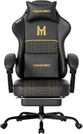 Gaming Chair with Footrest, Ergonomic Video Game Chair with Adjustable Lumbar and Headrest Massage Support,PU Leather High Back Recliner Comfortable for Office, Game and Study, Black