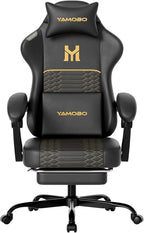 Gaming Chair with Footrest, Ergonomic Video Game Chair with Adjustable Lumbar and Headrest Massage Support,PU Leather High Back Recliner Comfortable for Office, Game and Study, Black