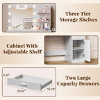 YESHOMY 35.4" Vanity Desk with Mirror & Lights, Power Outlet,Fresh White | 3 Storage Shelves, Makeup Vanity Table with Open Shelves for Bedroom Dressing Room
