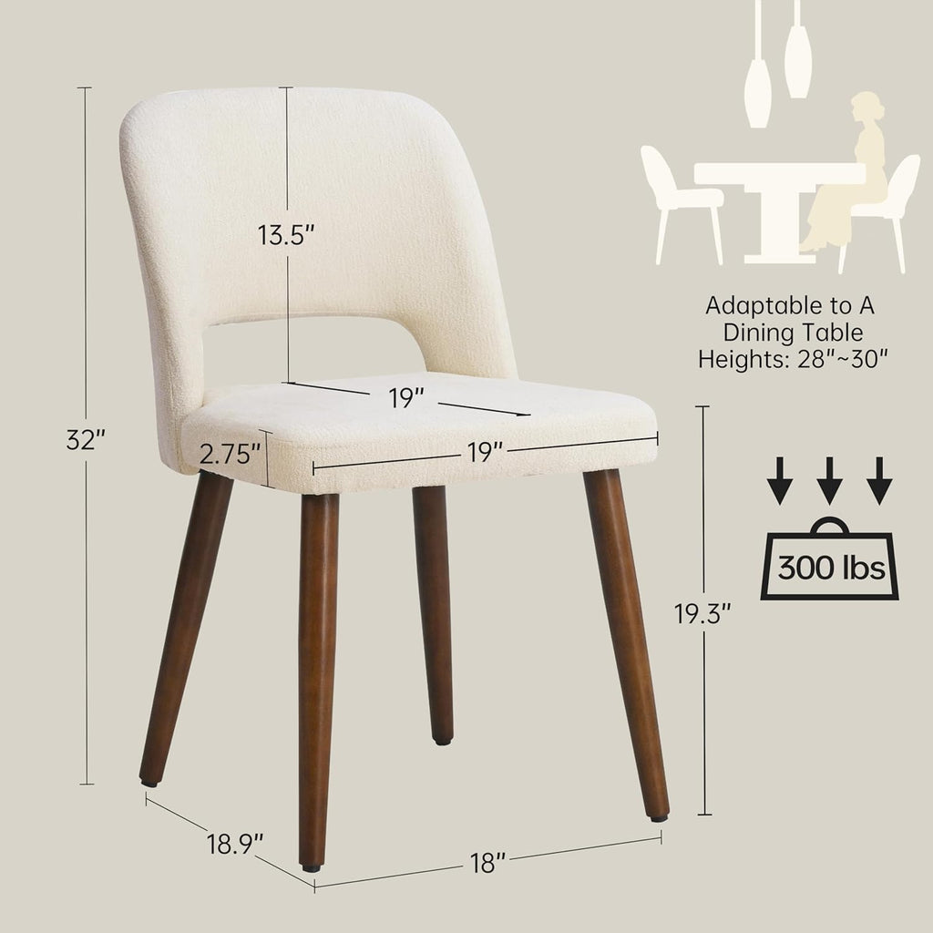 Usaint Wooden Dining Chairs Set of 2, 19.3" Modern Fabric Upholstered Dining Room Chair with Ergonomic Curved Backrest for Kitchen Dining Room and Restaurant, Beige
