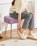 IBUYKE Makeup Vanity Stool, Velvet Rectangular Footrest, Purple LG-51V | Ottoman Side Dressing Table Seat Pouf Couch chair Golden Steel Legs