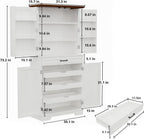 IRONCK Farmhouse Pantry Cabinet, 72" Tall Kitchen Storage Cabinet, Freestanding Cupboard with Sliding Rack & 6 Hanging Shelves,Kitchen Pantry Furniture for Dining Room, Easy Assembly, White