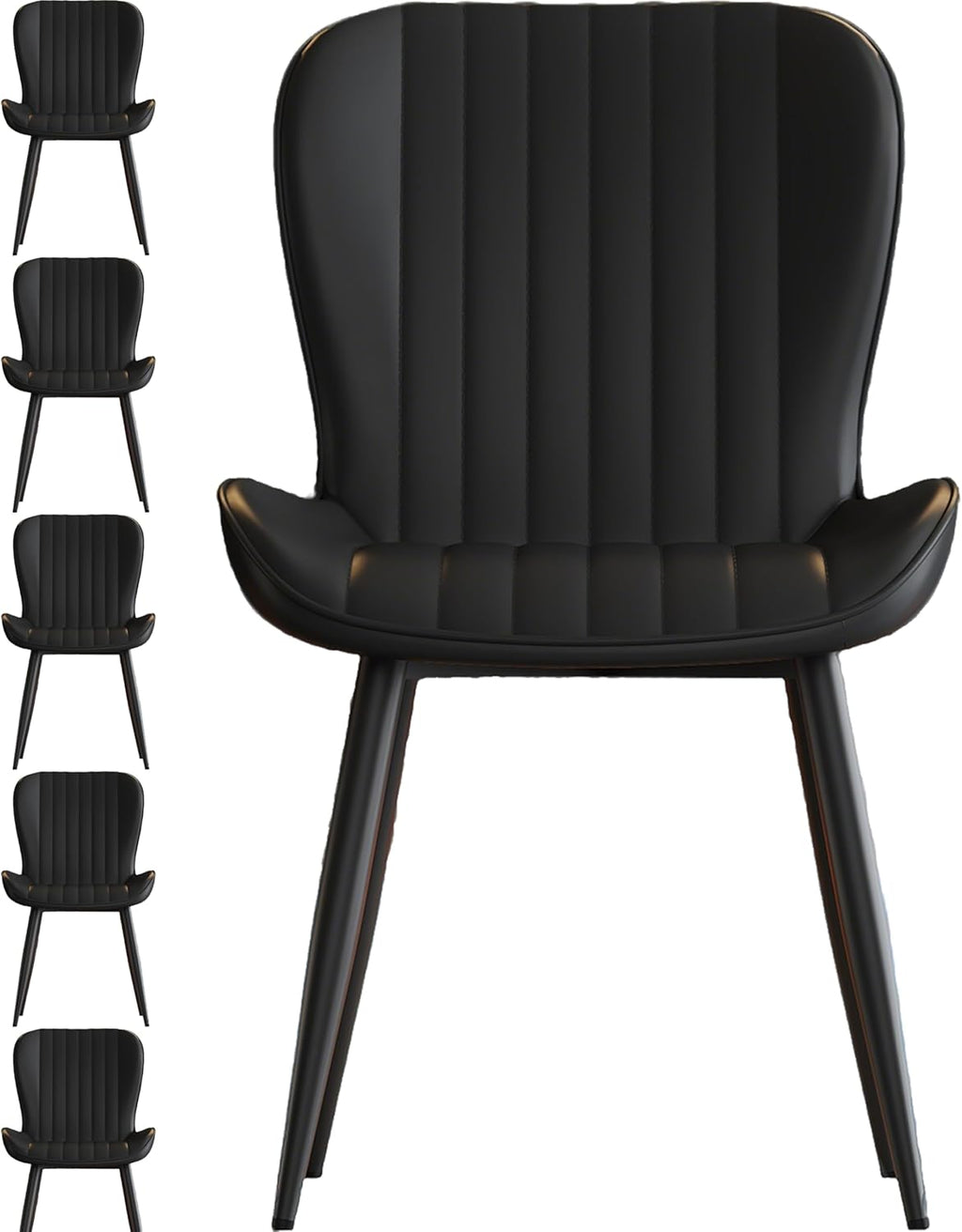 Dining Chairs Set of 6,Black Leather Dining Chair Upholstered,Kitchen Chair,Modern Dining Room Chairs with Black Metal Legs Frame for Restaurant,Dining Room,Cafe