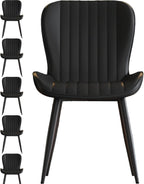 Dining Chairs Set of 6,Black Leather Dining Chair Upholstered,Kitchen Chair,Modern Dining Room Chairs with Black Metal Legs Frame for Restaurant,Dining Room,Cafe