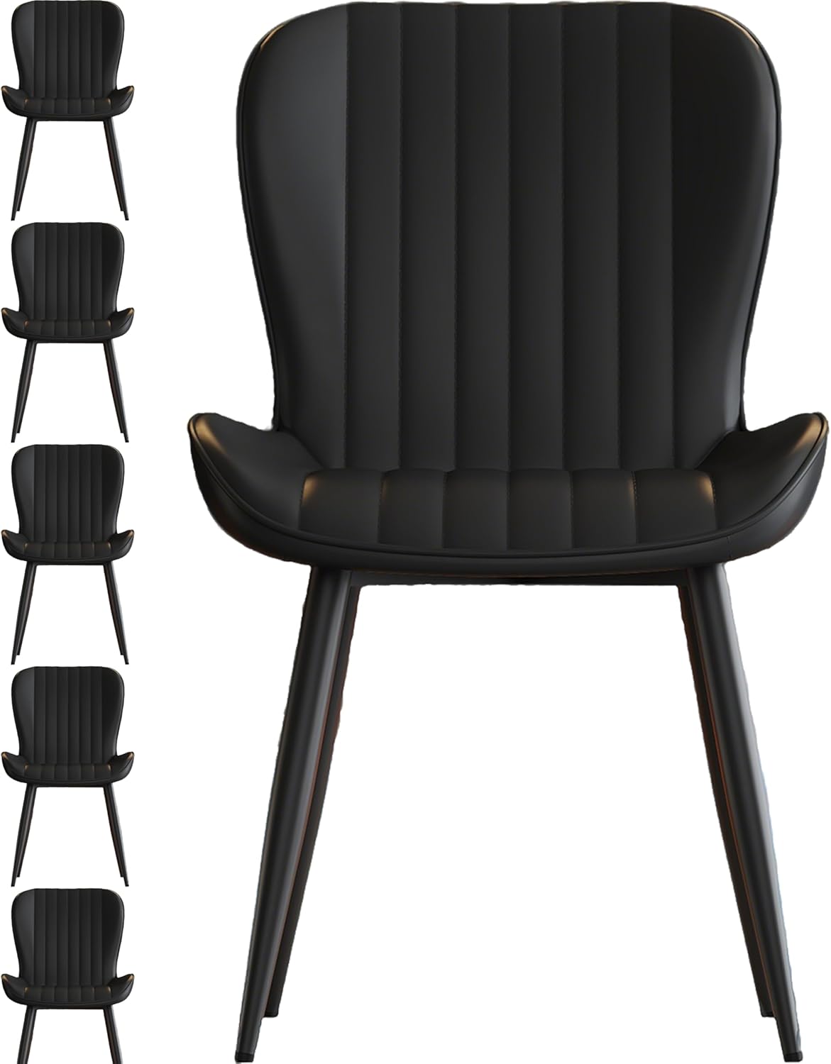 Dining Chairs Set of 6,Black Leather Dining Chair Upholstered,Kitchen Chair,Modern Dining Room Chairs with Black Metal Legs Frame for Restaurant,Dining Room,Cafe