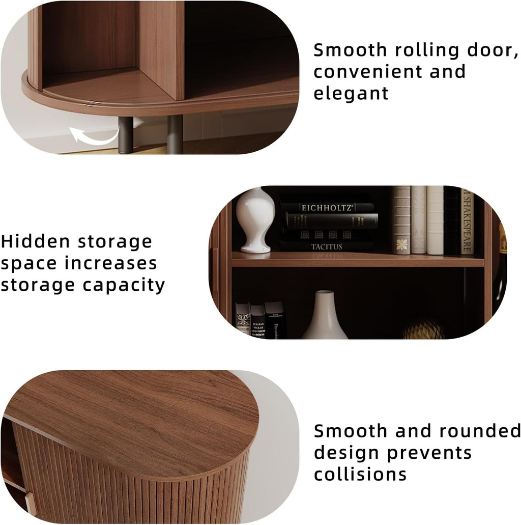 Buffet Sideboard Cabinet with Storage, 55" Fluted Cabinet with Sliding Door & Adjustable Shelf, Modern Accent Coffee Bar Console Table for Kitchen, Entryway, Walnut