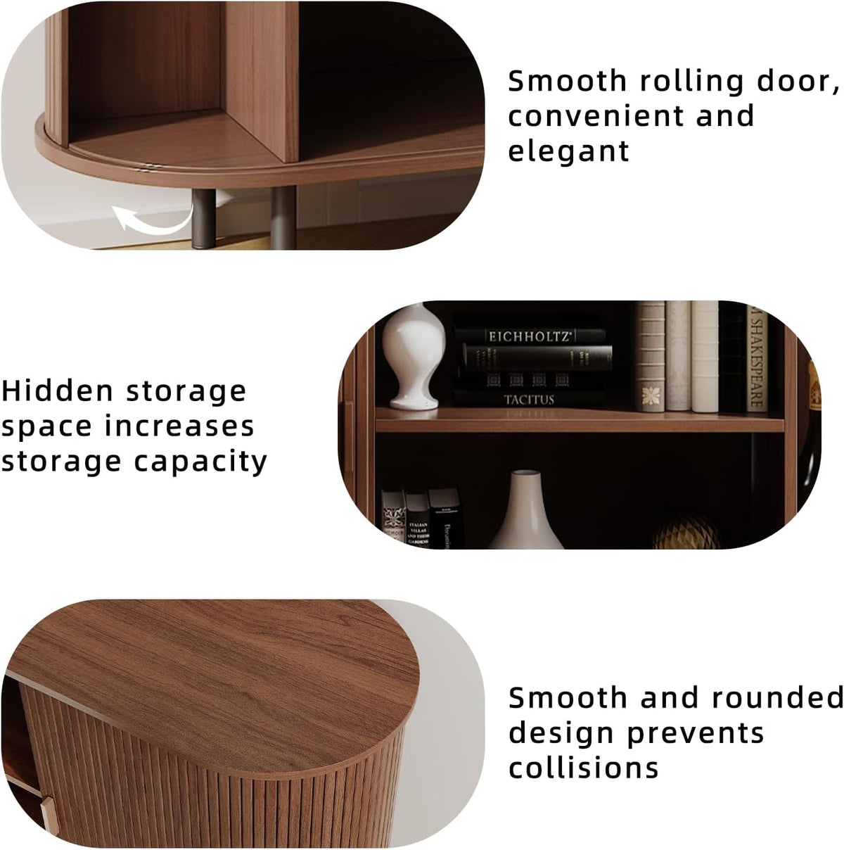 Buffet Sideboard Cabinet with Storage, 55" Fluted Cabinet with Sliding Door & Adjustable Shelf, Modern Accent Coffee Bar Console Table for Kitchen, Entryway, Walnut