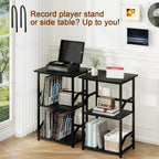 LOAKEKEL Record Player Stand, Large Vinyl Record Storage Up to 200 Albums | 3 Tier End Table with Removable Dividers, Turntable Stand for Player, Tall Side Table for Living Room, Bedroom, Black