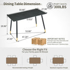 50 inch Sintered Stone Dining Table for 4, Modern Minimalist Kitchen Table with 0.43" Matte Black Sintered Stone Top & Tapered Metal Legs, Small Space Rectangular Table for Home, Kitchen, Apartment