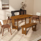 VESCASA 63" L Walnut Wood Oval Dining Table for 6, Solid Wood Kitchen Table with Wooden Legs for Dining Room, Restaurant