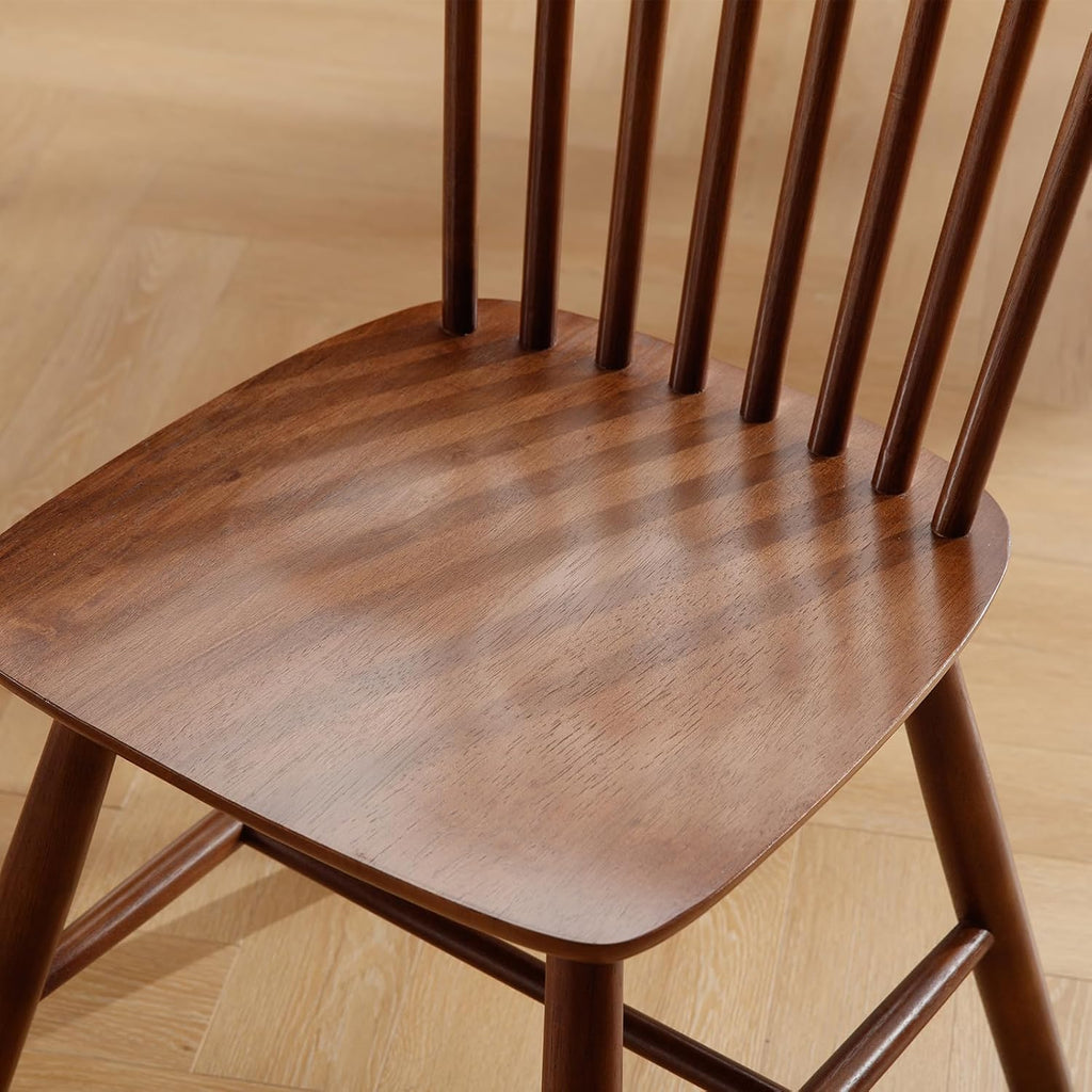 Farmhouse Style Windsor Chairs Set of 4, Vintage Kitchen & Dining Room Chairs with Spindle Back, Comfy Armless Solid Wood Side Chair for Home/Living Room/Restaurant, Walnut