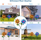 2Pack Garden Wind Spinners,Metal Wind Sculptures Outdoor Windmill Flower Pinwheel Decorations for Yard Lawn Patio Decor