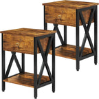 JMLHMXC Nightstands Industrial Bedside End Tables with Drawer and Storage Shelf,Small Side Table for Bedroom, Living Room, Sofa Couch,Brown Set of 2