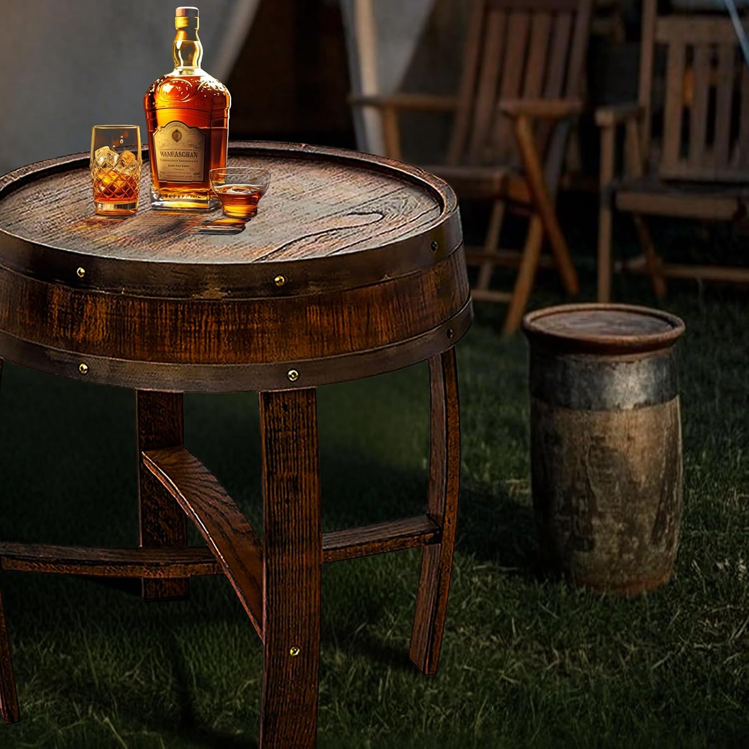 Wine Barrel Table - Whiskey Barrel End Table for Living Room, Cafe, or Office Decor