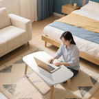 Foldable Coffee Table for Small Spaces, Low Study Table for Sitting On The Floor, Wood Folding Coffee Tables for Living Room, Bedroom, Home Office, Apartment, Dorm (White)