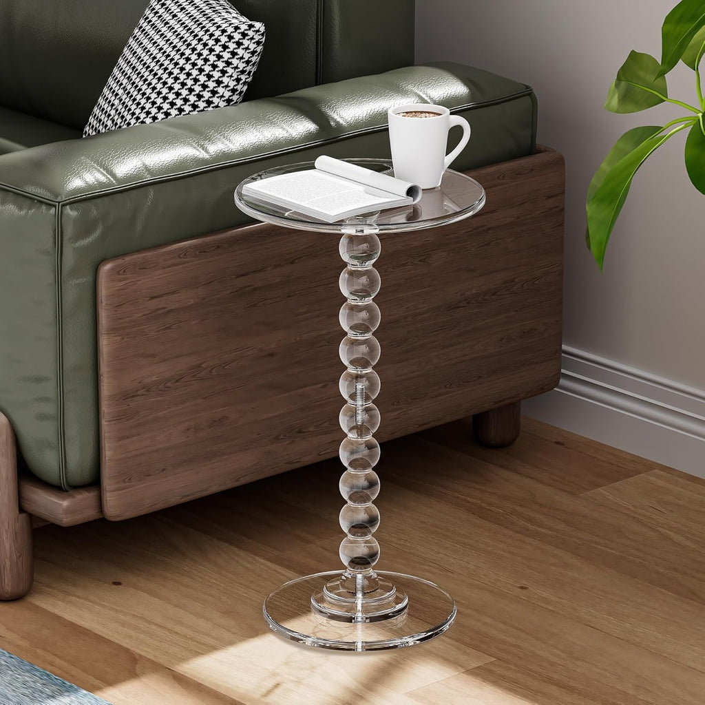 Acrylic Side Table, End Table Round Top with Solid Post for Living Room, Bedroom, Balcony, Easy Assembly,Clear,One Size