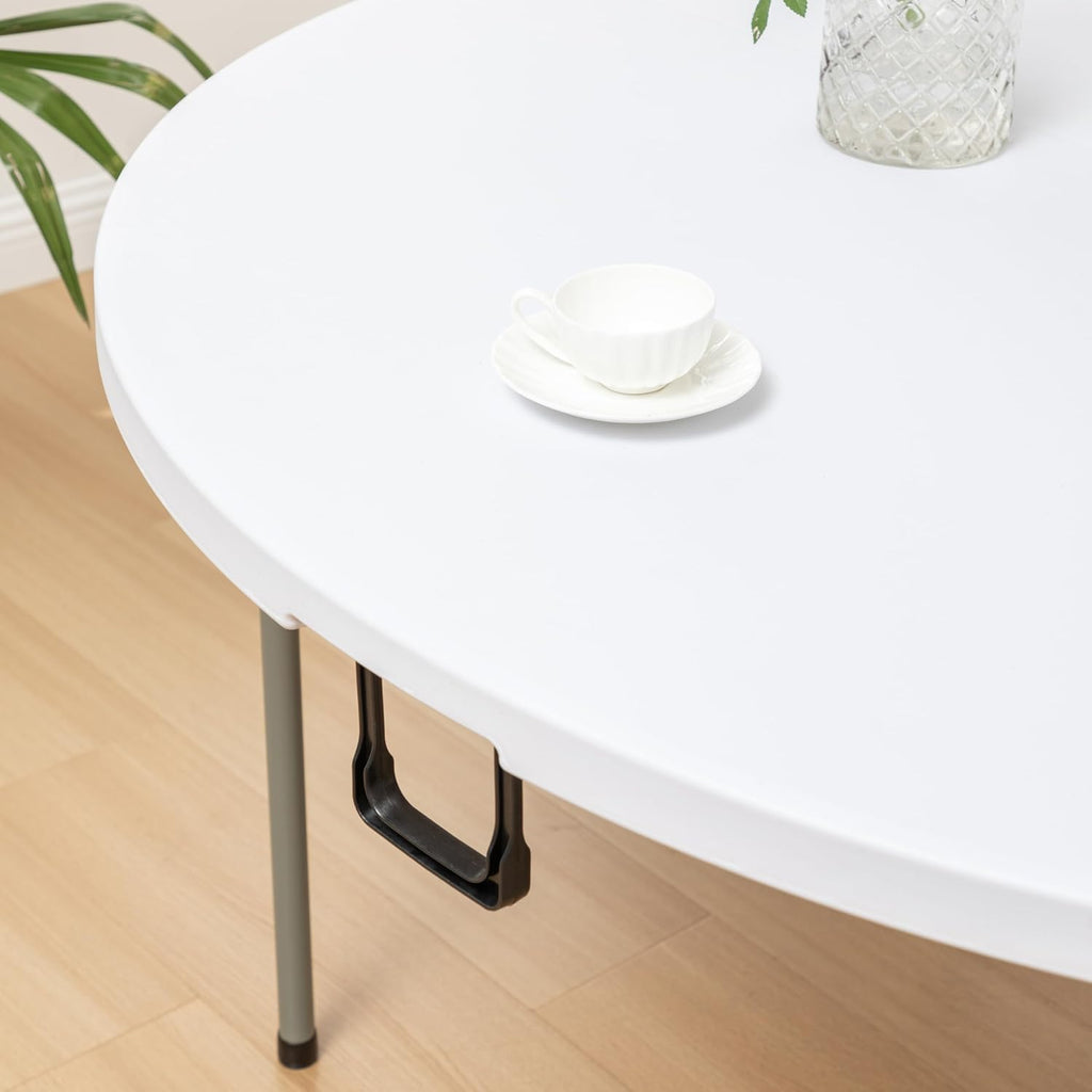 BTEXPERT 60 Inch Round Plastic Folding Table, Commercial Grade, Seats 8-10, Indoor Outdoor Banquet Wedding Party Event Dining White