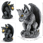 Large Winged Gargoyle Statue with Solar Lights Outdoor Decor, Sitting Gargoyle Monster Dragon Garden Guardian Gothic Creep Scary Sculpture, Patio Yard Lawn Decorations, Valentine's Day Gift