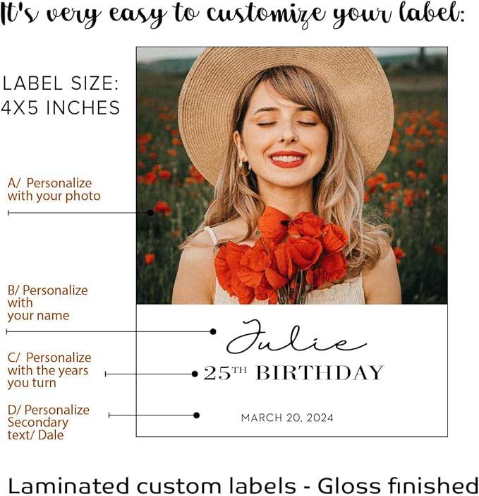 Personalized Wine Bottle Label Photo label Custom Sticker 50th Birthday 60/70th Birthday Wine Label with photo. Custom Champagne Label Graduation