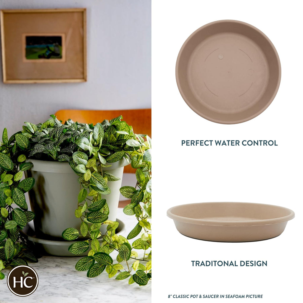 The HC Companies Flower Pot Saucers - Plastic Plant Saucer for Outdoors & Indoors - Traditional Design Plant Pot Trays for Water Drainage - Durable & Stylish Round Plant Tray (16-inch Sandstone)