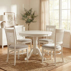 Furnifact White Solid Wood 5 Pc Dining Room Set, Breakfast Nook Table with Slatted Chairs, Kitchen Table and Chairs for 4, Compact Seating Option