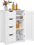 Yaheetech Small Bathroom Storage Cabinet with 4 Drawers & Door, White | Floor Cabinet Organizer for Hallway, Living Room, 3-Position Adjustable Shelf, Beadboard Detail, MDF, 12"D x 22"W x 32.5"H