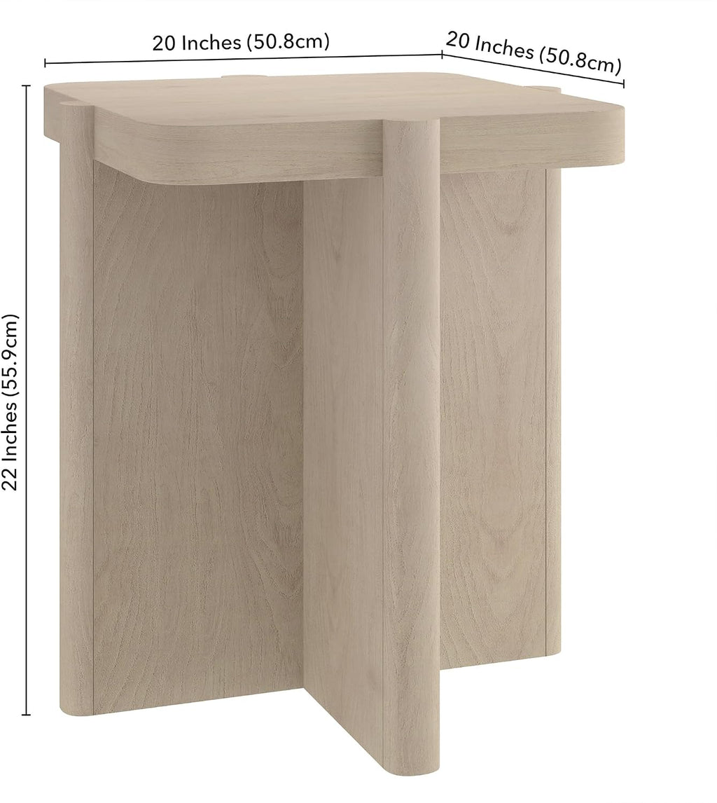 Henn&Hart 20'' Modern Wooden Square End Table, Side Table, Nightstand with X-Base for Living Room, Office, Family Room, or Bedroom, Alder White
