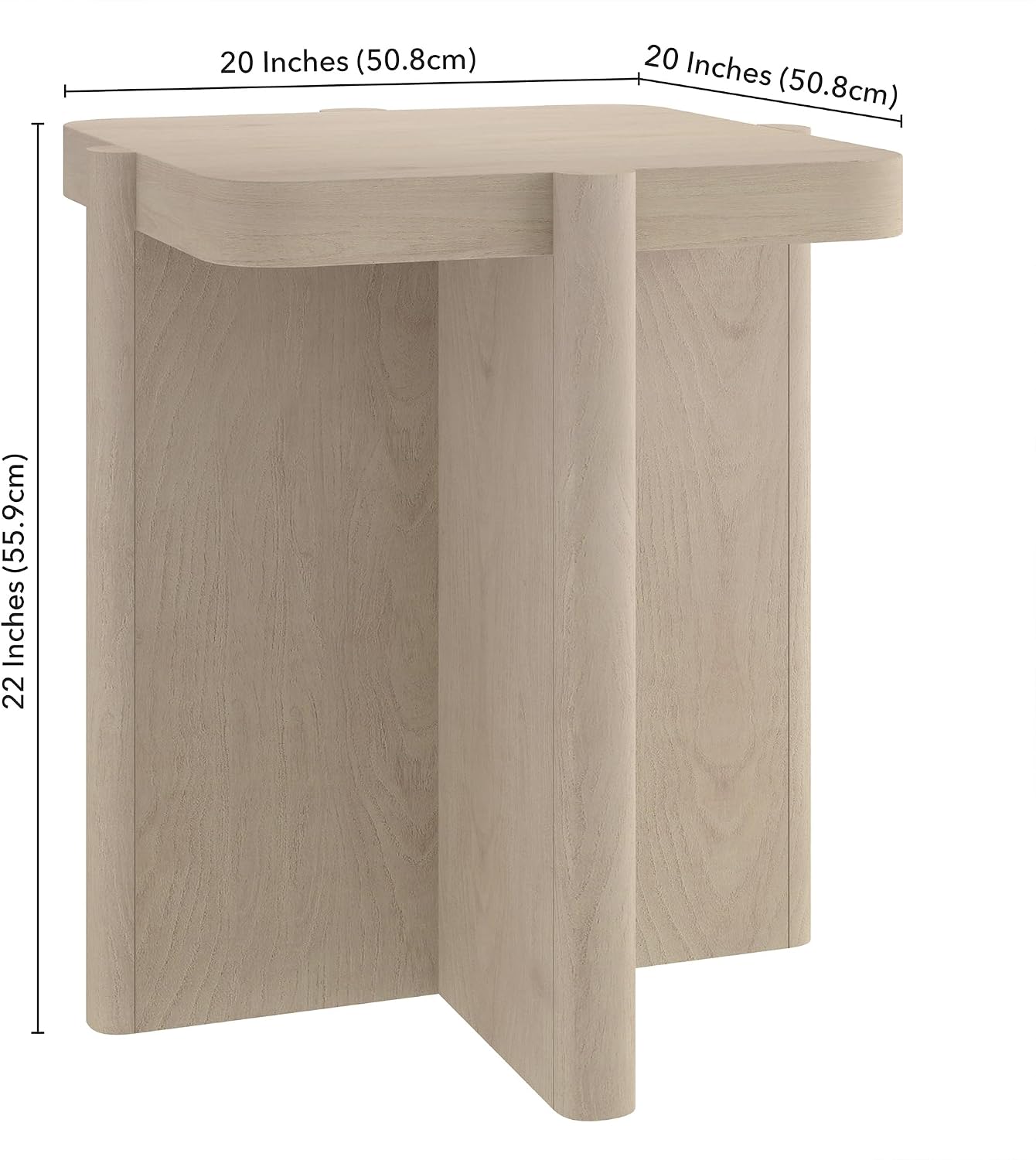 Henn&Hart 20'' Modern Wooden Square End Table, Side Table, Nightstand with X-Base for Living Room, Office, Family Room, or Bedroom, Alder White
