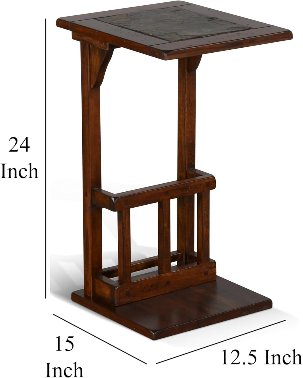 Benzara Odel Side Table with Magazine Rack- 13 Inch Top- Brown Mahogany Wood