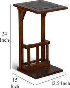 Benzara Odel Side Table with Magazine Rack- 13 Inch Top- Brown Mahogany Wood