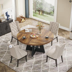 Tribesigns Farmhouse Dining Table, 47 Inch Round Dinner Table for 4, Rustic Round Dining Room Table for Home Dining Room Living Room (Rustic Brown+Black)