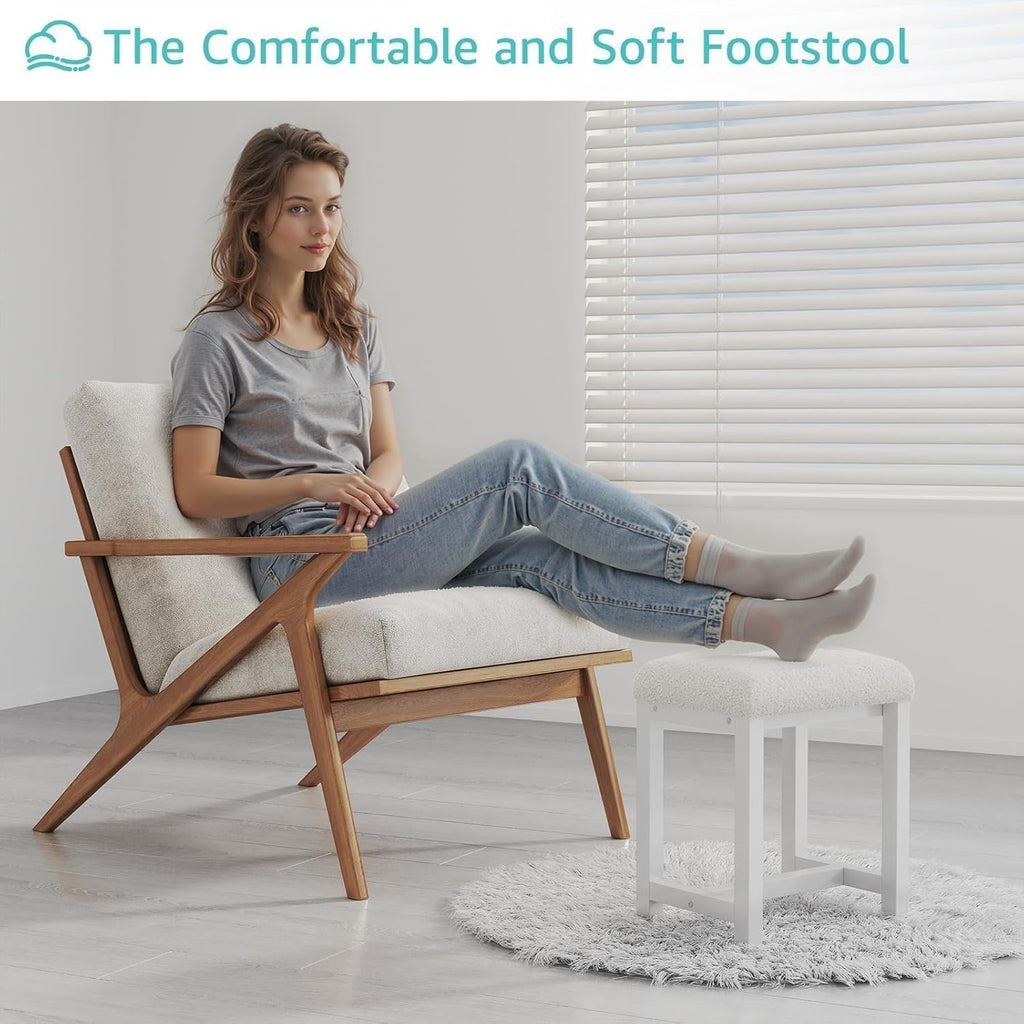 Small Vanity Stool, Cute Vanity Stools with Cushion, White Makeup Vanity Chair for Small Spaces, Living Room, Bedroom, Bathroom, Entryway, Ottoman Foot Rest for Couch Sillas Modern