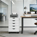 SweetGO 5 Drawer File Cabinet, Under Desk Storage with Drawers, Wood File cabinets for Home Office, Dorms (White)