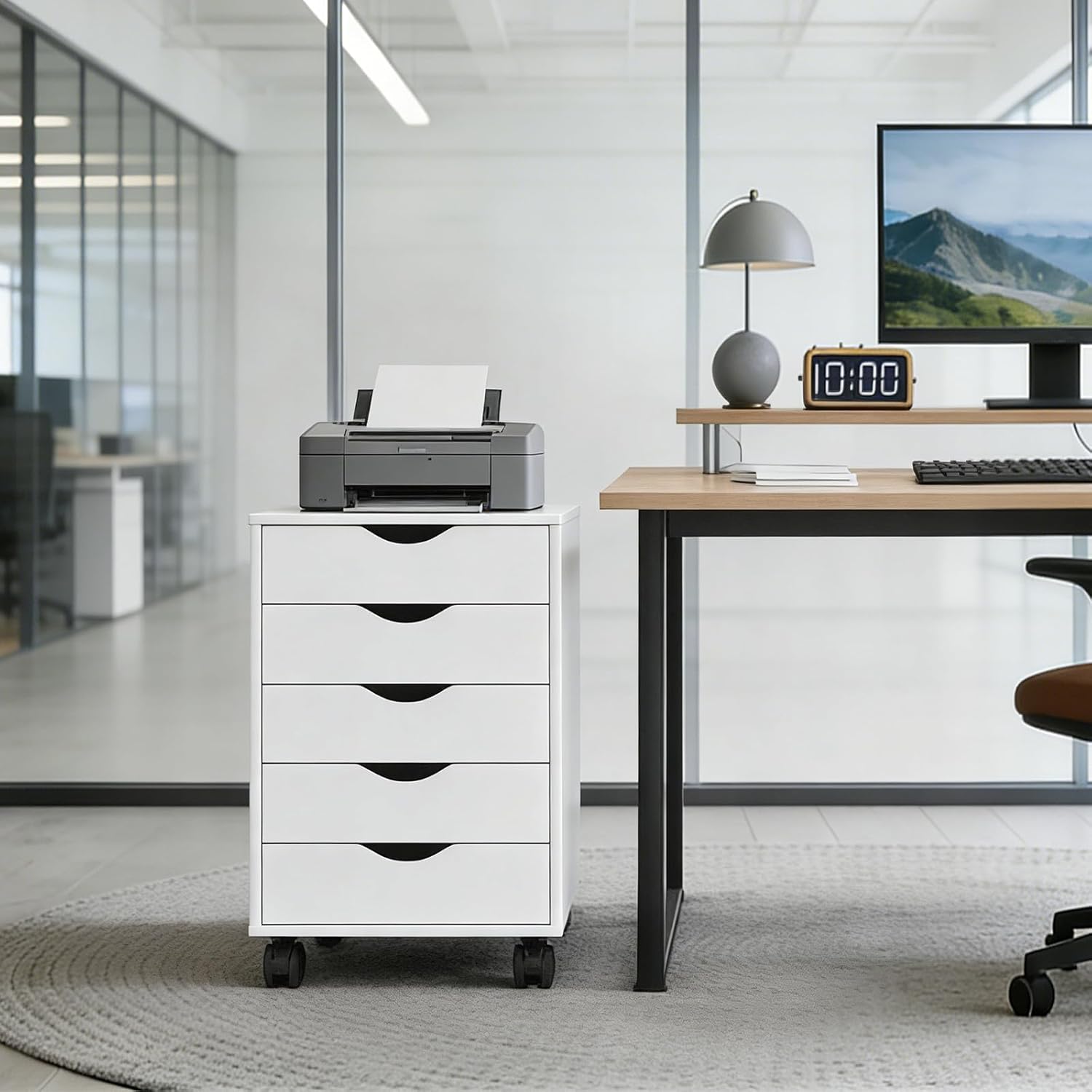 SweetGO 5 Drawer File Cabinet, Under Desk Storage with Drawers, Wood File cabinets for Home Office, Dorms (White)