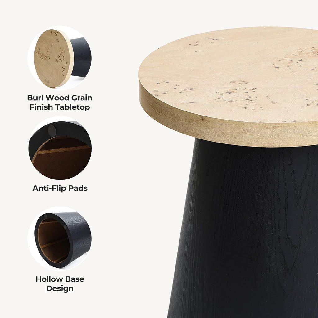 LuxenHome Side Table, 19'' Small Round Accent End Table, Light Wood Finish Top with Black Base Beside Table for Small Spaces, Modern Boho Nightstand for Living Room,Bedroom,Home Office