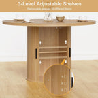 HOMMPA 48'' Round Dining Table for 4 Kitchen Dining Table with Storage Dinner Table with 2-Layer Shelf and Wood Slide Door for Home Dining Room Living Room Natural