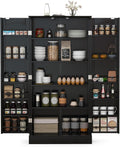 GiantexUK Kitchen Cupboard, Wooden Buffet Pantry Cabinet with 17 Shelves and 2 Doors, Multifunctional Storage Organizer for Living Room Dinning Room (Black, 60 x 40 x 120cm)
