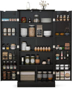 GiantexUK Kitchen Cupboard, Wooden Buffet Pantry Cabinet with 17 Shelves and 2 Doors, Multifunctional Storage Organizer for Living Room Dinning Room (Black, 60 x 40 x 120cm)
