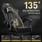 HLDIRECT Gaming Chair with Footrest, Lumbar Support & Headrest, Black&Grey | Ergonomic, 90°-135° recline, adjustable height & 360° swivel, PU leather and 45D foam, for adult gaming, work & relaxing