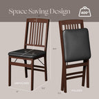 SIMPLEX Folding Wood Dining Chairs, Padded, No Assembly, 2 Pack | Solid rubberwood frames support 400 lb each; PU leather cushions fold to 17 inches for kitchens, apartments or extra seating.