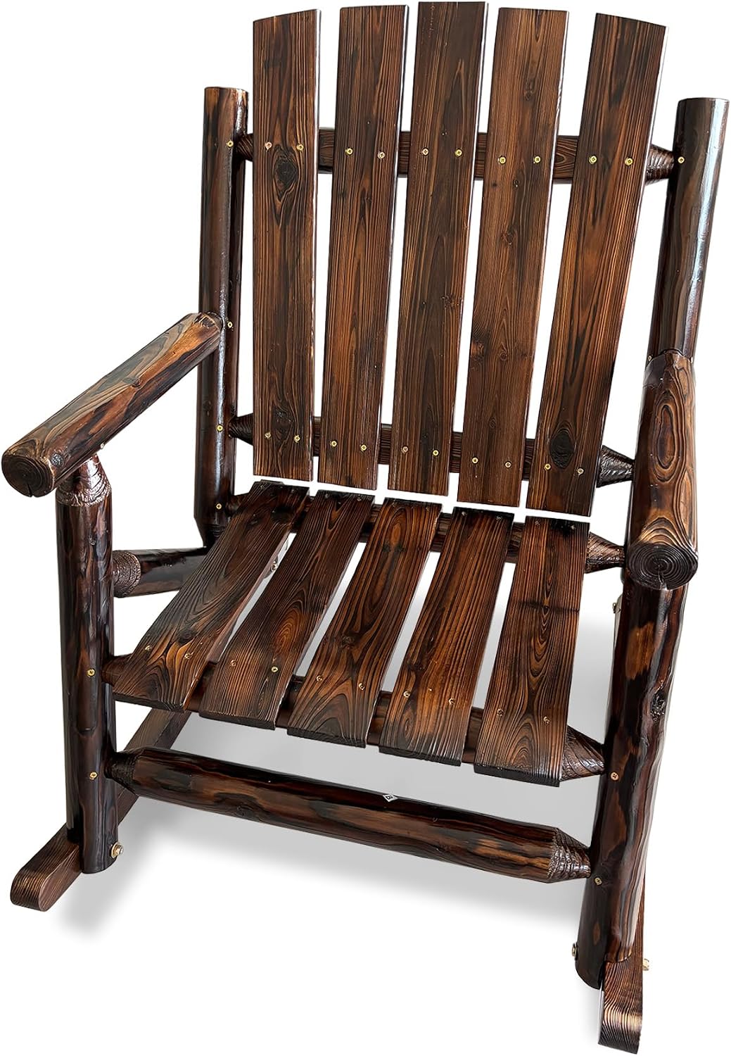 Rustic Log Wooden Rocking Chair, Handcrafted Solid Fir Wood Outdoor Rocker for Porch, Patio, Heavy-Duty 700 LBS, Weather-Resistant Finish, Natural Charm (Deep Brown)
