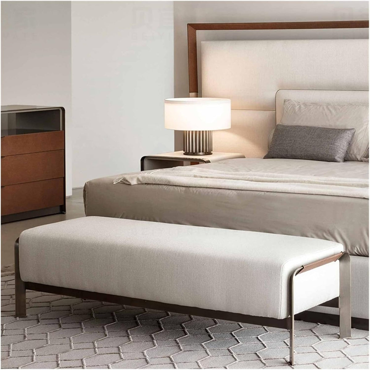 Modern End of Bed Bench with Metal Legs, Upholstered Entryway for Living Room, Bedroom, (White) Entryway(140 * 45 * 45cm)