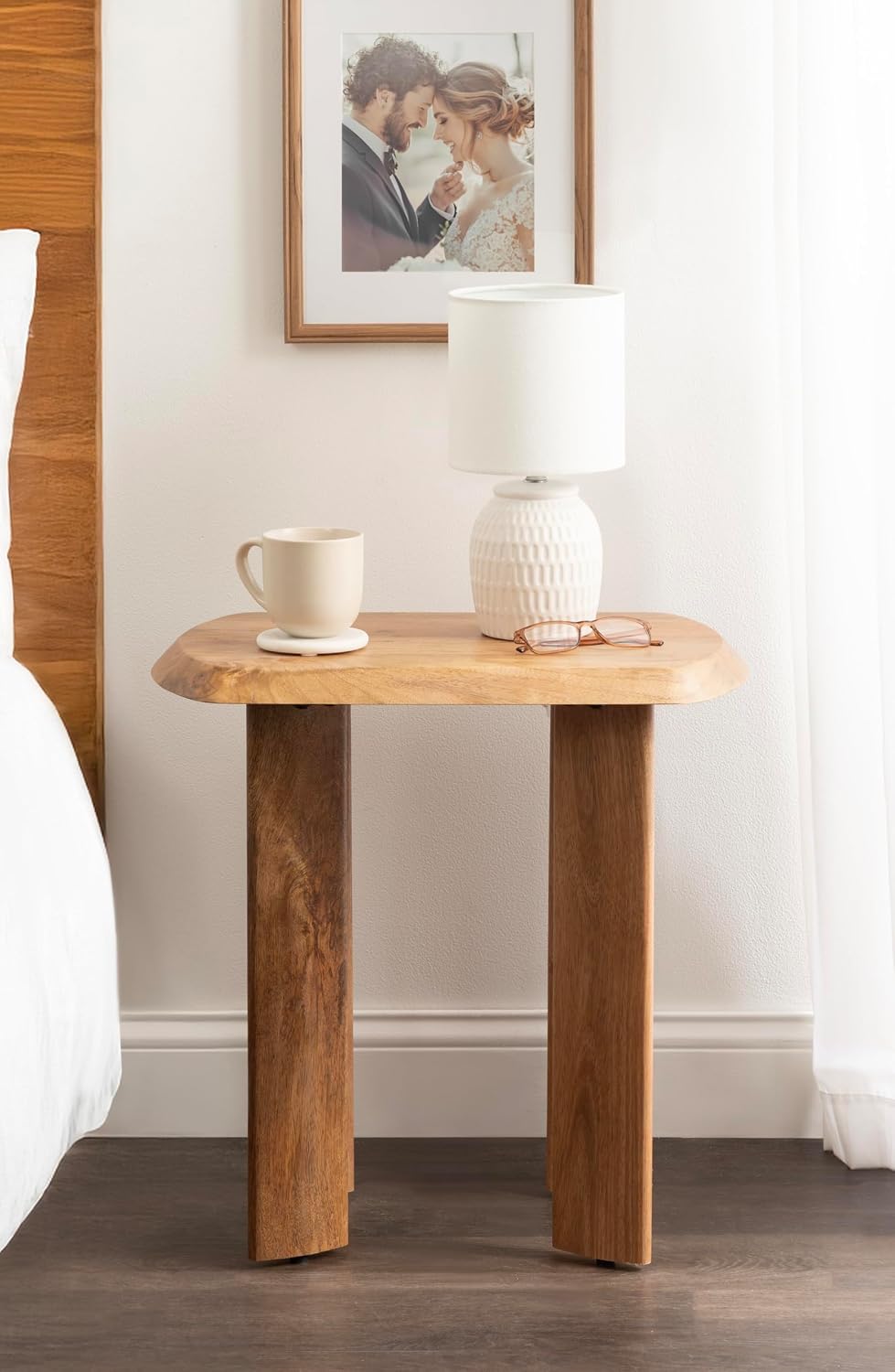 Kate and Laurel Vaux Modern Mango Wood Rectangular Side Table, 22 x 14 x 22, Natural Wood, Transitional Rectangle End Table with Angled Tabletop Edge for Bedroom Nightstand or Indoor Plant Stand