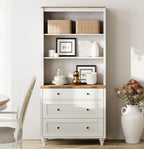 WAMPAT Farmhouse Pantry Cabinet with Storage, Wide Dining Hutch with 3 Wooden Drawers and Adjustable Shleves for Home Decor, Kitchen, Living Room Bedroom, Home Office, White
