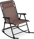 Best Choice Products Outdoor Zero Gravity Rocking Chair, Folding Reclining Patio Lounge Chair with Adjustable Pillow for Lawn, Beach, Camping - Brown