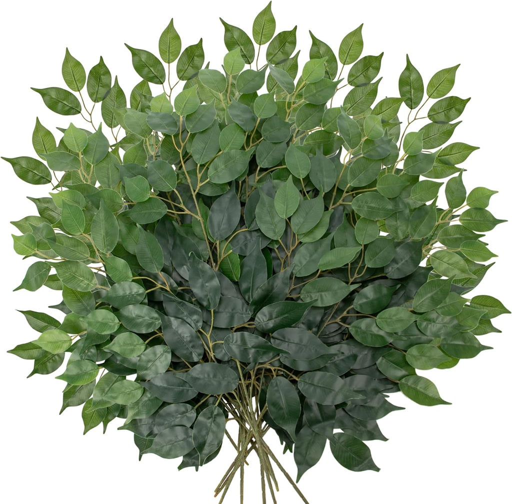 24PCS Ficus Leaves Artificial Branches 24" Faux Ficus Greenery Tree Branches Fake Ficus Leaves Sprays for Tree DIY Arch Wedding Wall Decor - Green