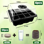 Halatool 4 Pack Seed Starter Tray with 50 PCS Peat Pellets, 48 Cells Black Seeding Starter Trays for Organic Seed Starter Soil Pods for Planting Vegetables Plants Flowers - Starting Seeds Kit