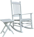Rocking Rocker - S001WT White Wood Porch Rocker with Side Table - Set of 2