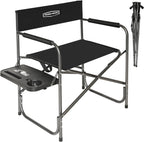 YOUNG WOOD Camping Directors Chair, Lightweight Oversized Portable Folding Chair with Side Table and Storage Pockets for Outdoor Camping, Lawn, Picnic and Fishing, Supports 400lbs (Black)